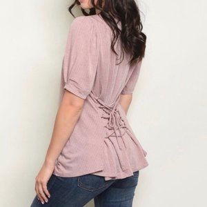 Mauve short sleeved top, with ties in the back
